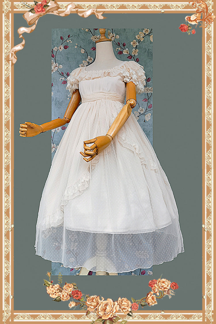 Aprikose [Mondgöttin *Mediana*] Polka Dot Print Rüschen Schleifen Asymmetrisches Süßes Elegantes Lolita Kleid 