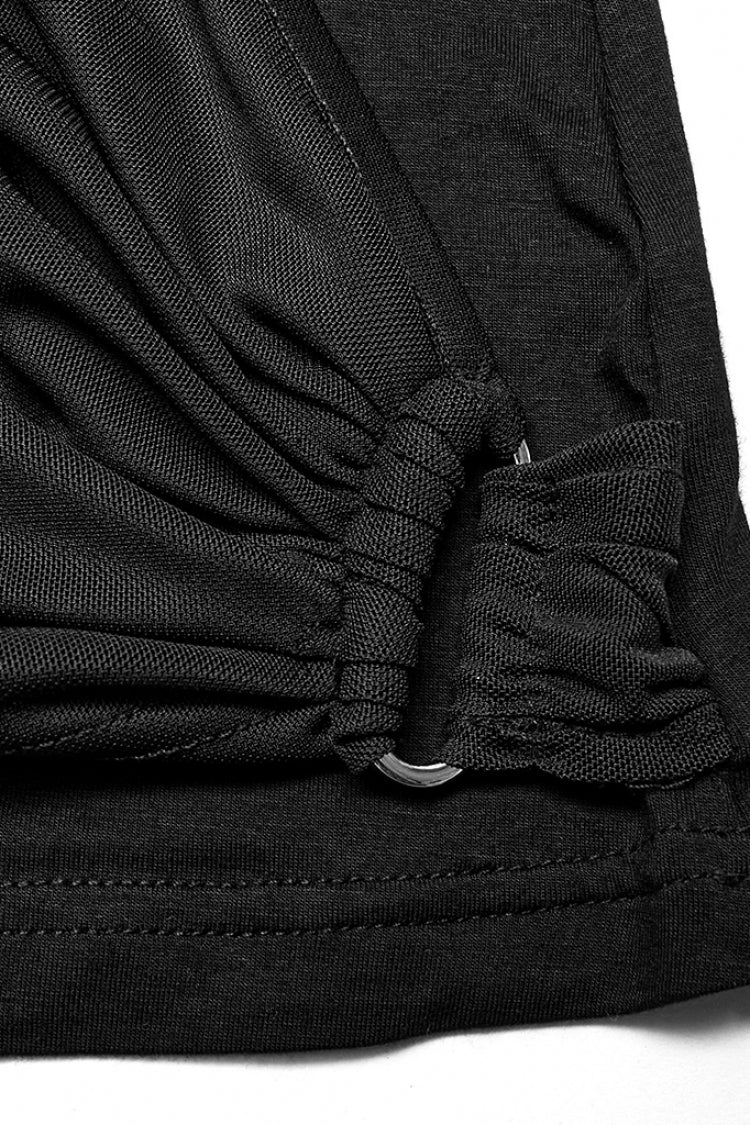 Schwarzes asymmetrisches Punk-T-Shirt mit U-Boot-Ausschnitt und langen Ärmeln für Damen