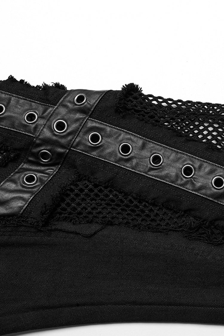 Black Mesh Women's Punk Eyelet Ring Flared Pants