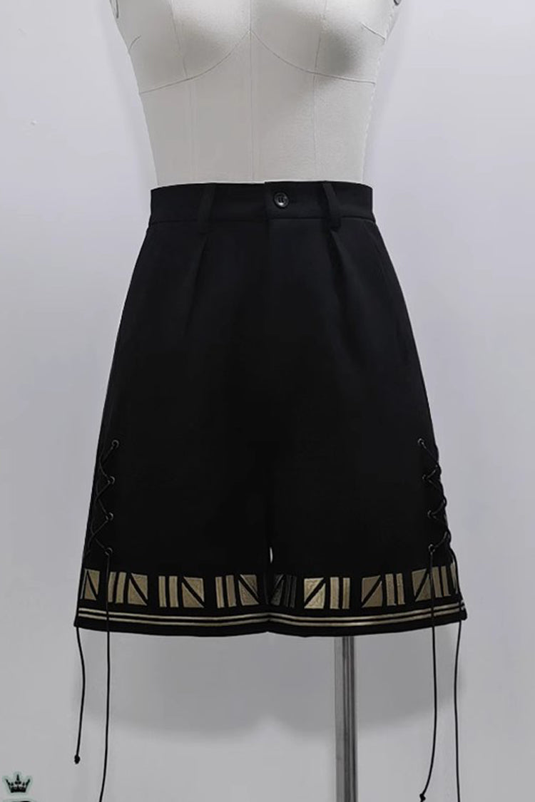Black [Black Cat] Print Embroidery Ouji Gothic Vintage Prince Handsome Lolita Shorts