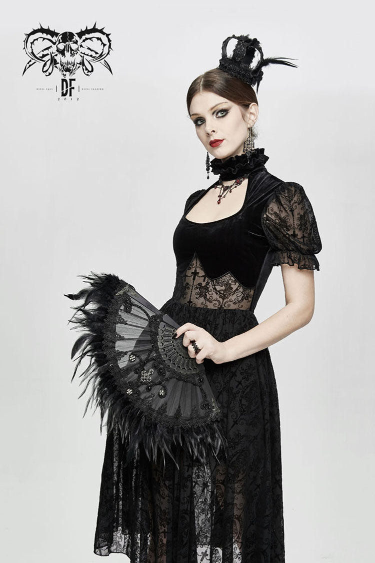 Black Feather Rose Lace Edging Cross Women's Gothic Crown Headwear