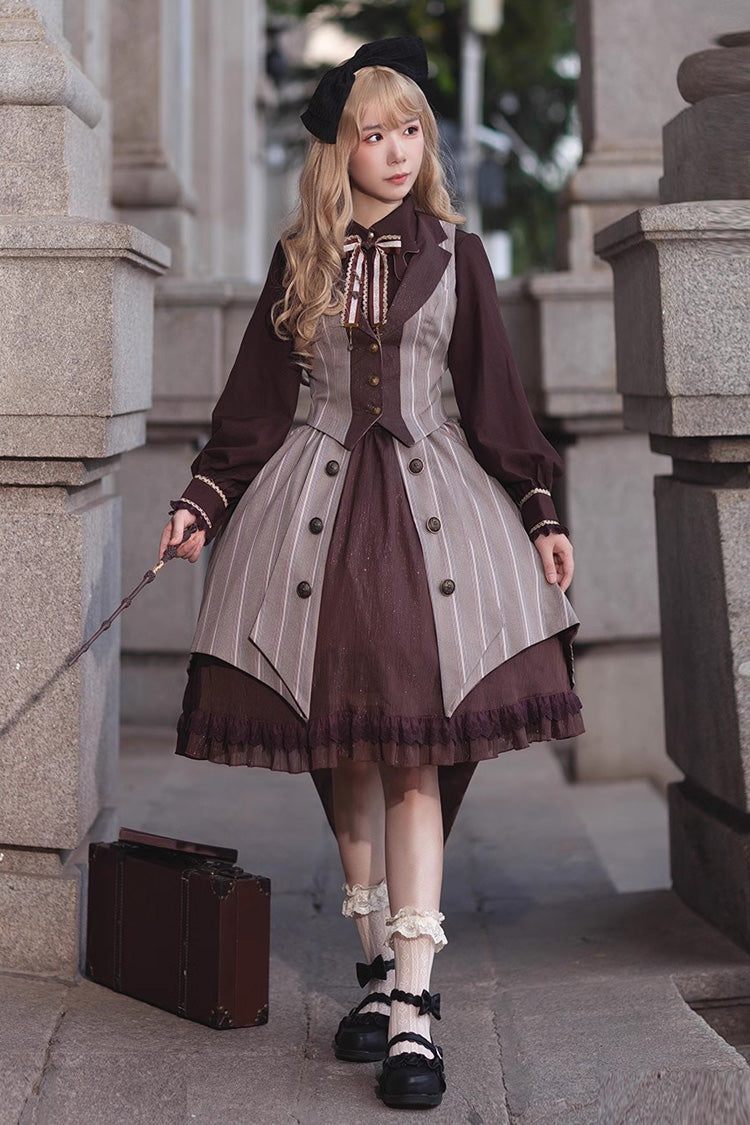 Brown/Grey Witch'S Notes Ruffle Cardigan Classic Lolita Skirt