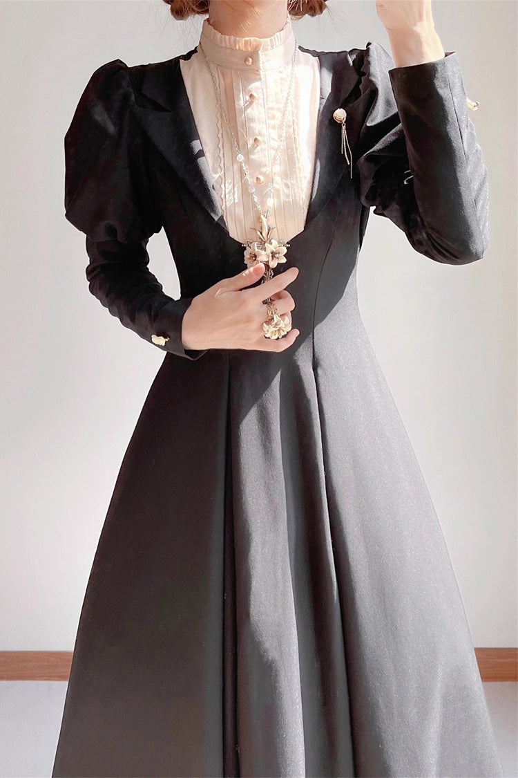 ブラック修道女ロングパフスリーブハイウエストゴシックプラスサイズロリータドレス