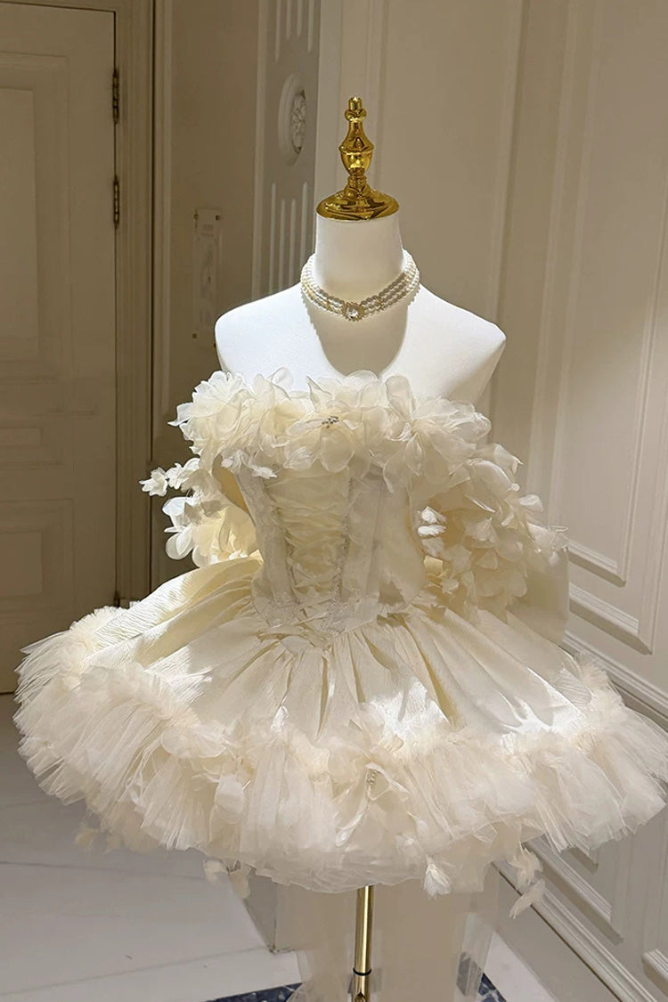 Abricot [Dream Confession] Sans Manches Multicouche À Volants Hanayome Noeud En Dentelle À Lacets Douce Robe Lolita Jsk Version Courte