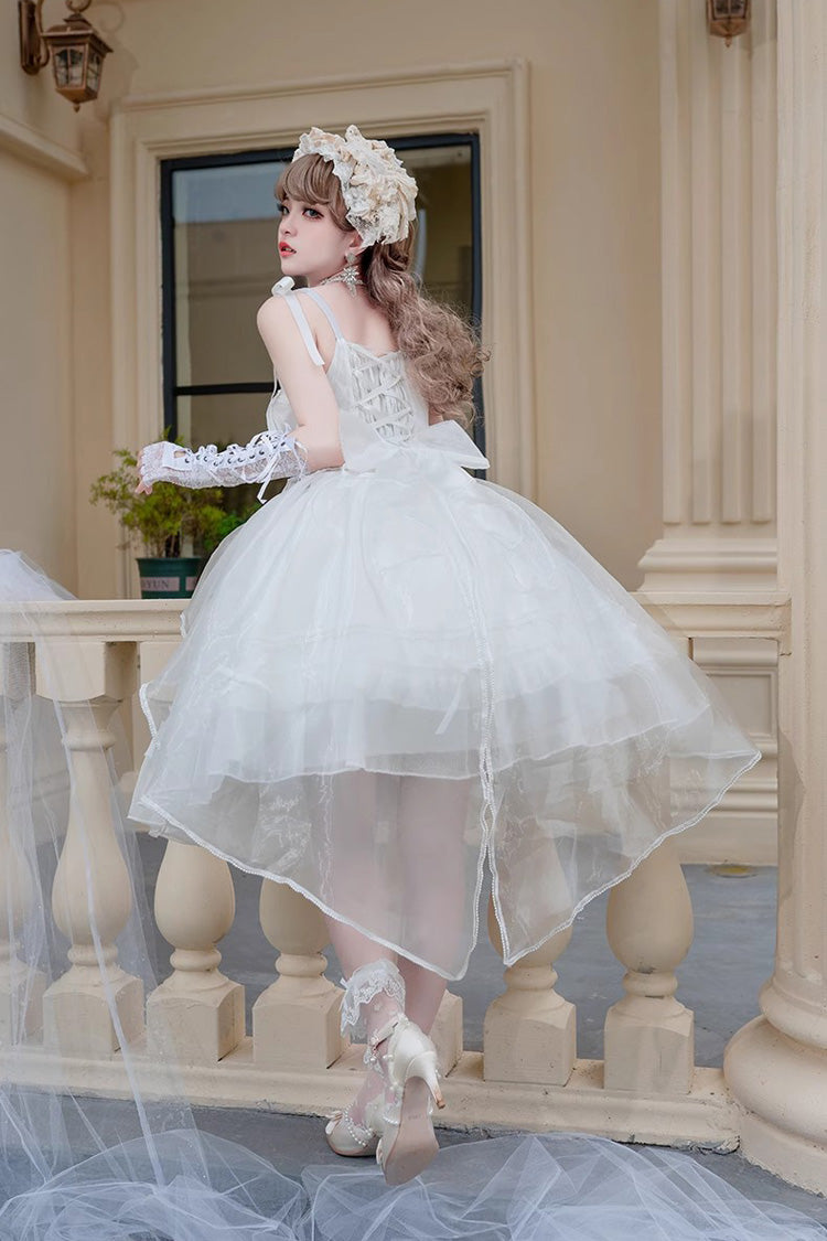 White Sleeveless Ruffle Sleeping Garden Hanayome Bowknot Sweet Lolita Jsk Dress