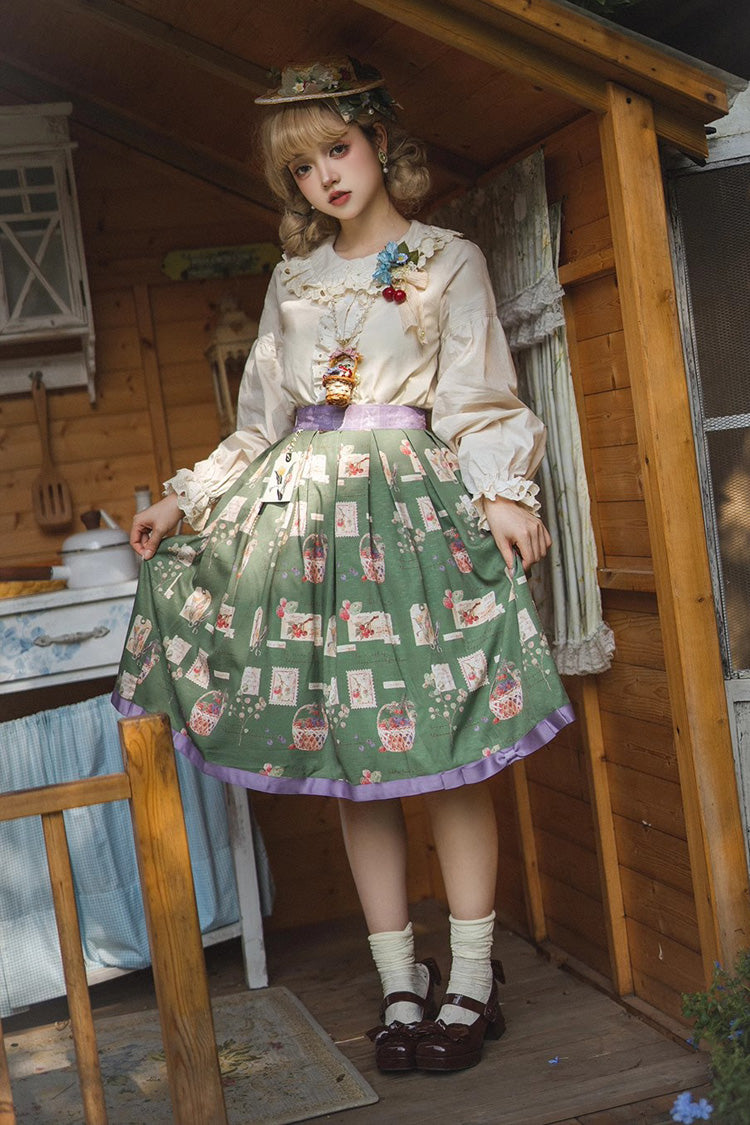 Forest Illustrated Book Watercolor Picture Book Print Sweet Elegant Lolita Skirt 3 Colors