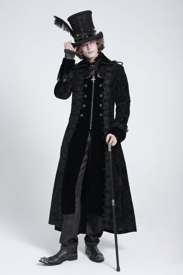 Black Lapel Collar Embroidery Zipper Men's Gothic Handsome Coat