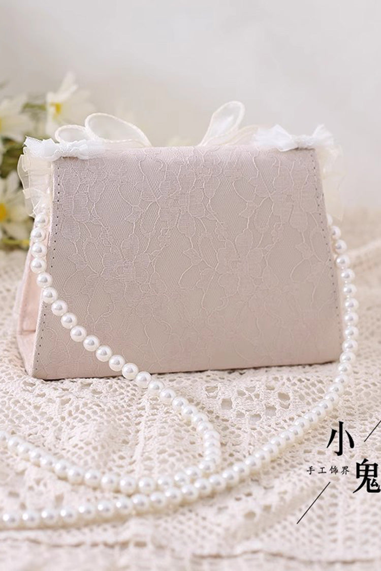 Ivory Bowknot Lace Pearl Chain Sweet Elegant Princess Lolita Crossbody Bag