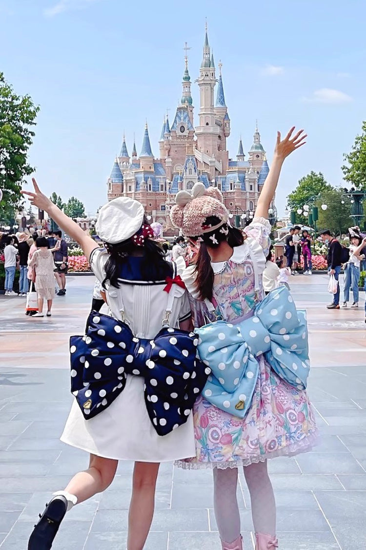 Pink/Black Polka Dot Print Bowknot Shaped Sweet Lolita Backpack