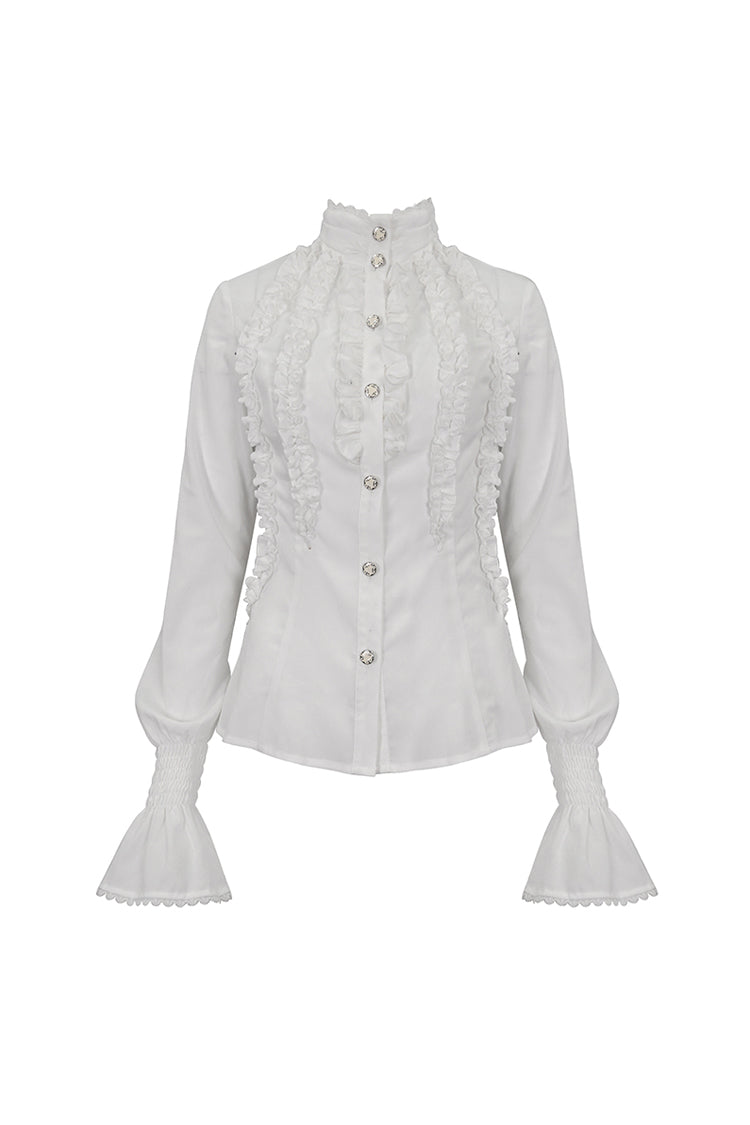 White Stand Collar Ruffled Women's Gothic Shirt
