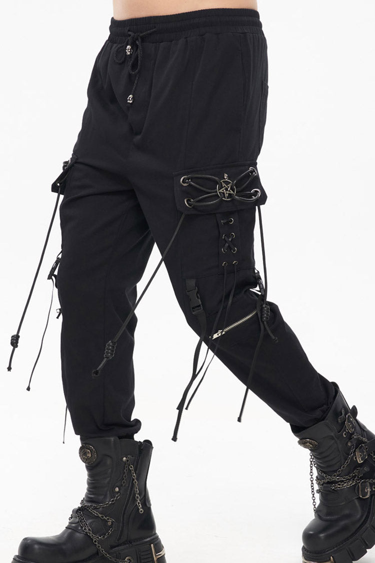 Black Punk Fine Twill Two-Wear Metal Buckle Chain Decoration Men's Pants