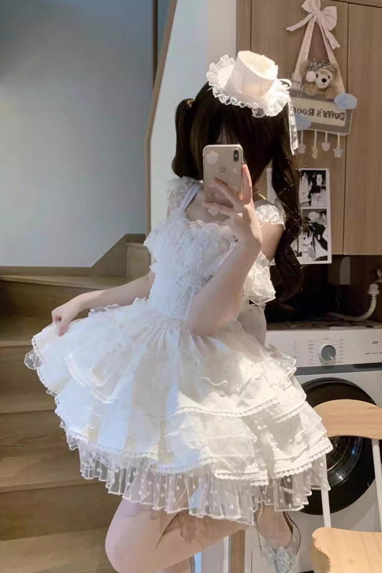 White Pray Multi-Layered Bowknot Lace Sweet Lolita Dress