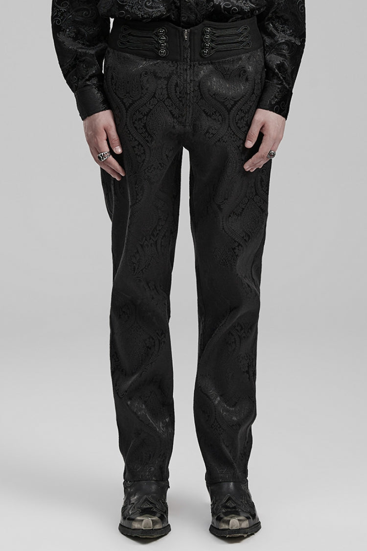 Black Jacquard Floral Print Decal Decoration Men's Gothic Pants