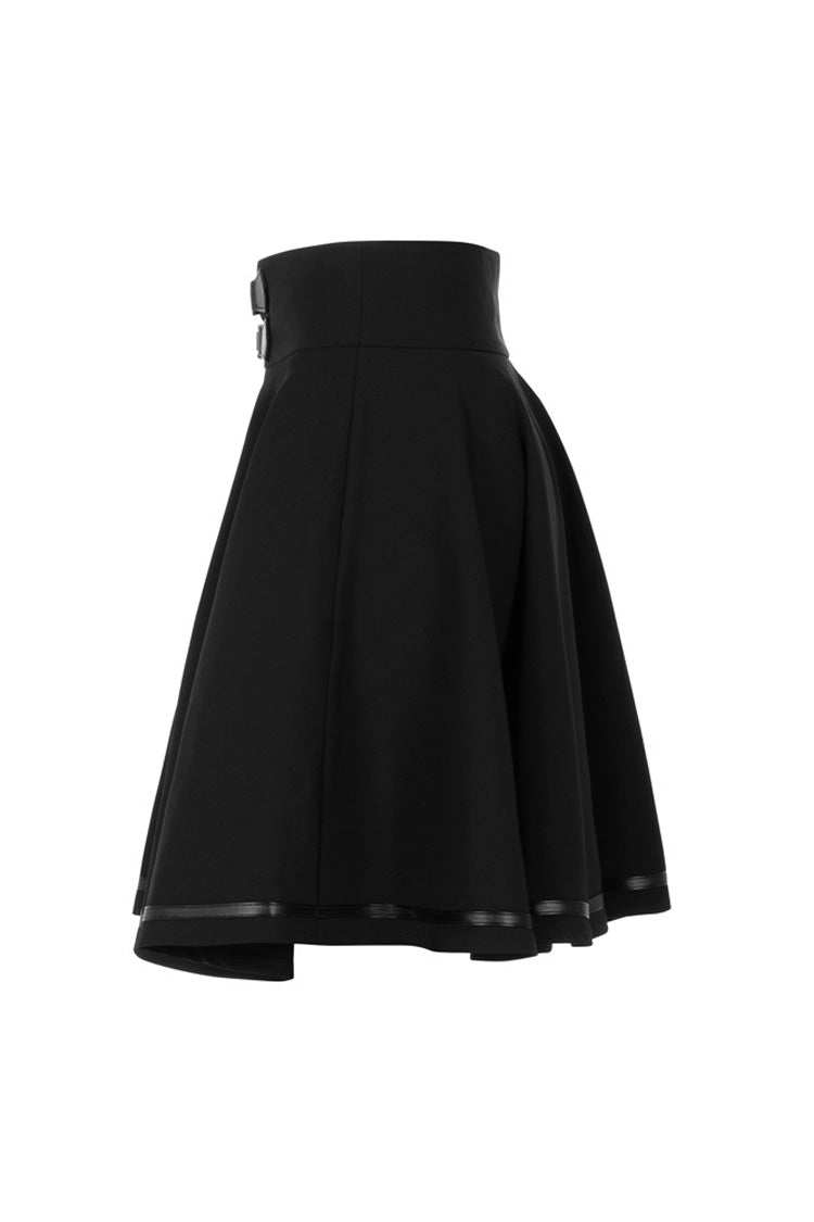 Black Casual High Waist Belted Women's Steam Punk Skirt
