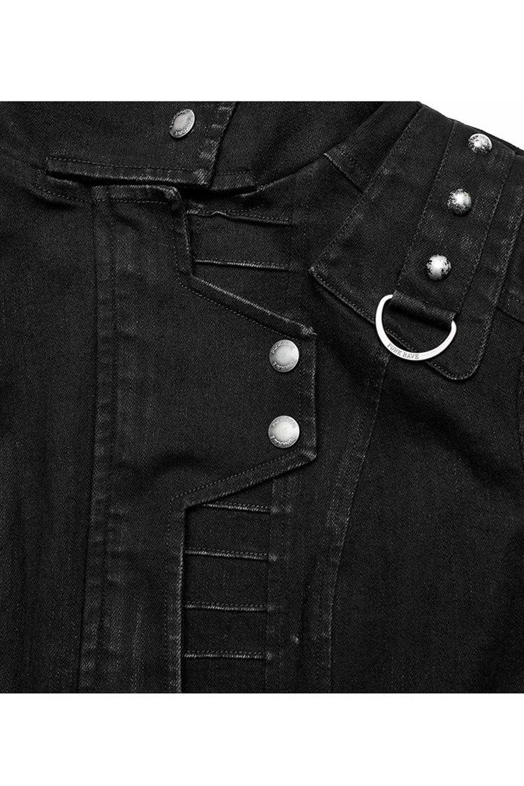 Black Denim Slant Pocket Washed Distressed Stretch Women's Punk Jacket