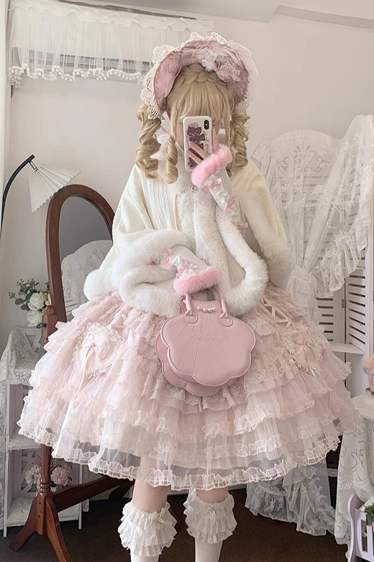Pink [Sweetheart Diary] Multi-Layered Ruffle Hanayome Embroidery Bowknot Lace Sweet Lolita Jsk Dress