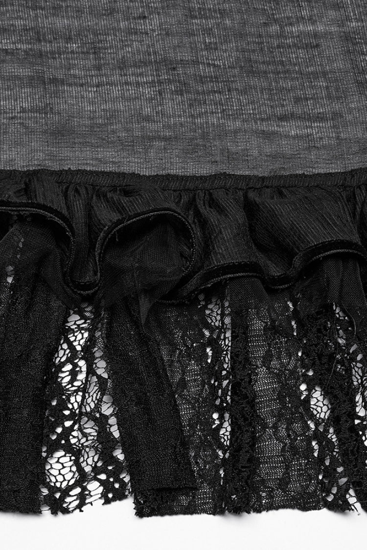 Jupe Punk Femme en Dentelle Creuse à Cordon de Serrage Noir 