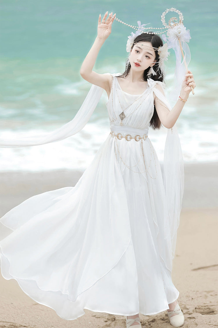 Robe Jsk Lolita Élégante à Volants Sans Manches Style Grec [Messager de Dieu] Blanche 