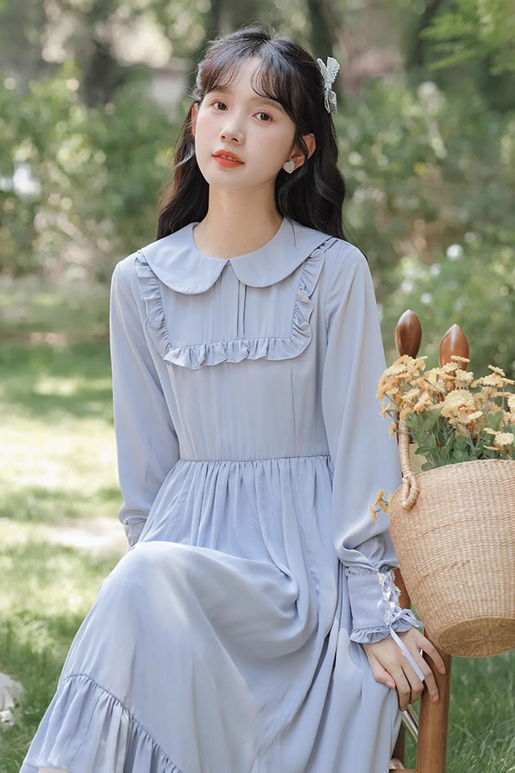 Blue Doll Collar Long Sleeves Ruffle Sweet Elegant Princess Lolita Dress