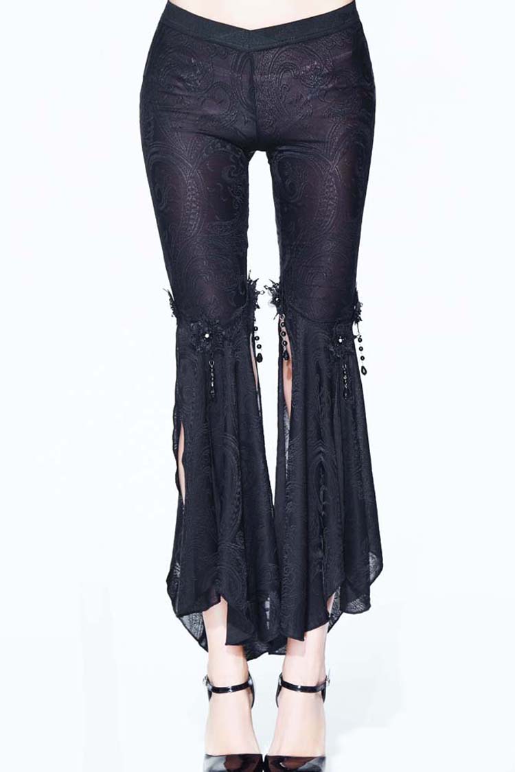 Black Fringe Lace Pendant Ninth Bell-Bottoms Women's Gothic Pants