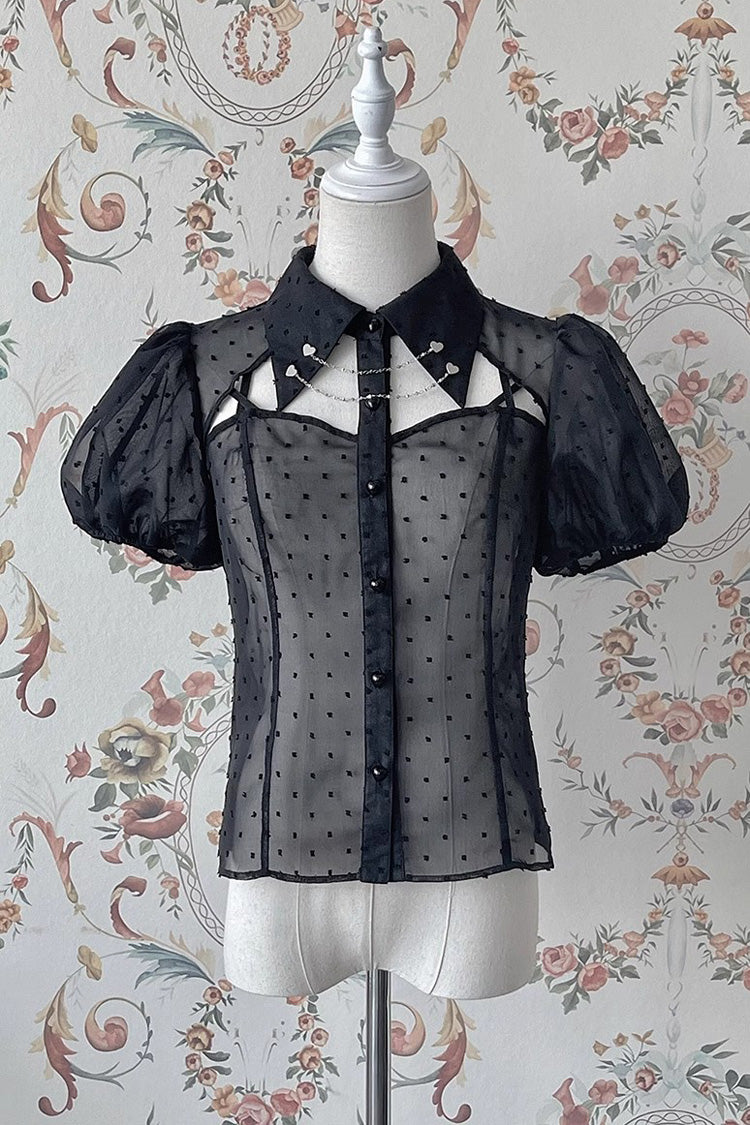 Black Chain Short Puff Sleeves Print Gothic Lolita Blouse