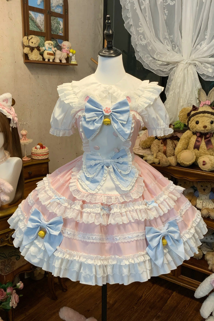 Pink [Meowling Sweet Maid] Sleeveless Multi-Layered Ruffle Bowknot Lace Sweet Princess Lolita Jsk Dress