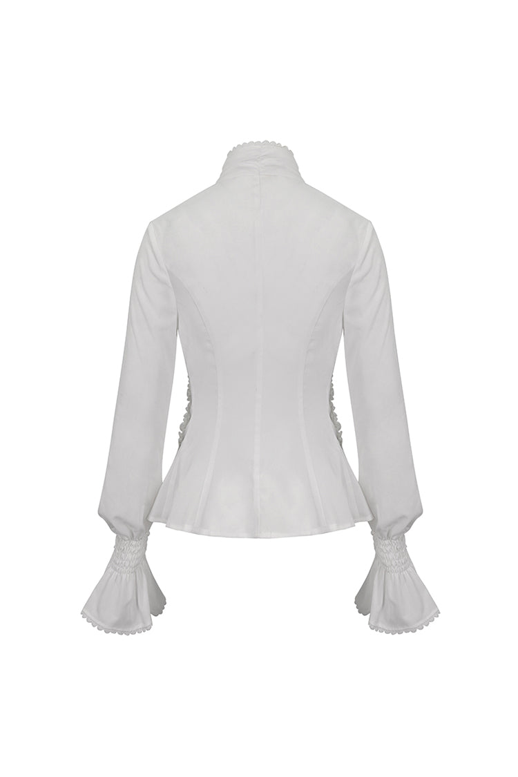 White Stand Collar Ruffled Women's Gothic Shirt