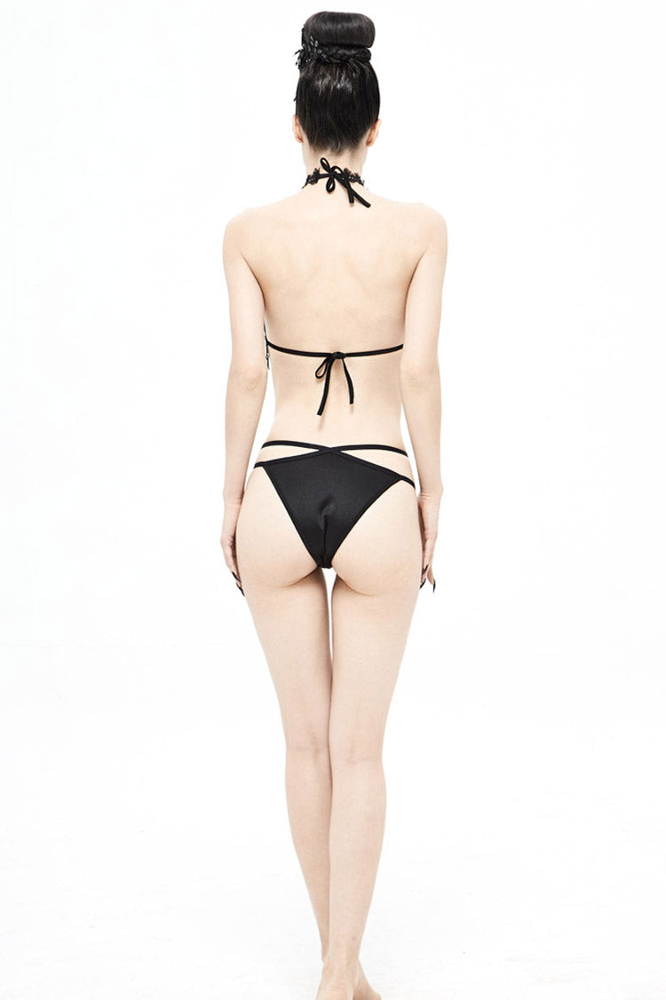 Black Lace Collar Women's Gothic Bikini Swimsuit