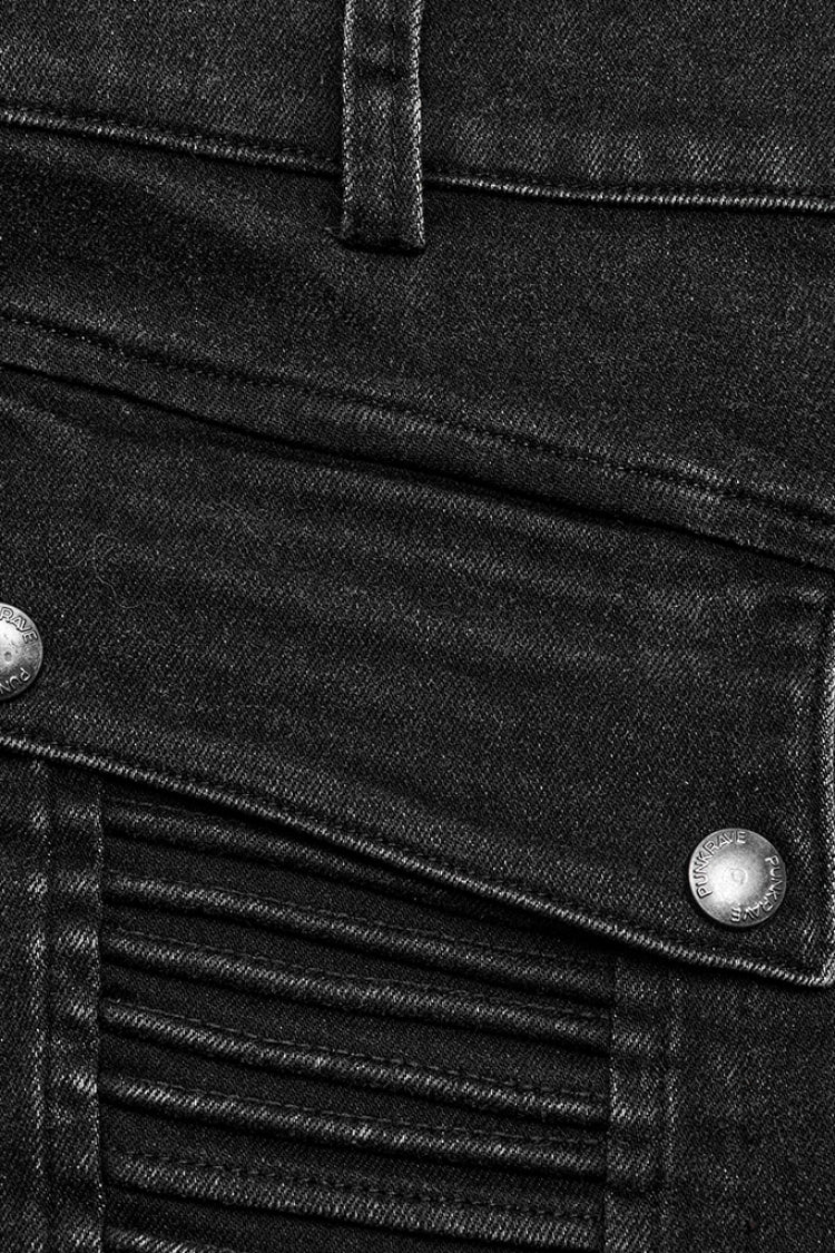 Black Multi-pockets Pleated Men's Punk Pants