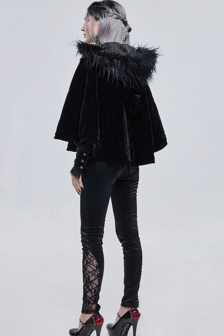 Black Gothic Velvet Collar Crescent Pendant Zipper Warm Short Women's Shawl