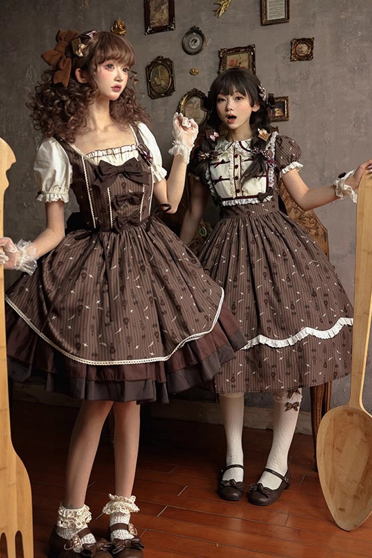 Brown Moro Coco [Hot Air Balloon] Print Ruffle Bowknot Sweet Elegant Princess Lolita Dress