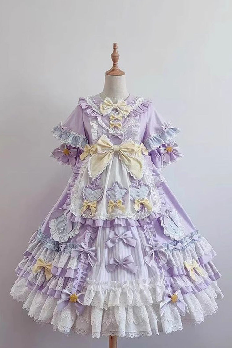 Purple Star Sugar Short Sleeves Multi-layer Ruffle Bowknot Sweet Lolita Dress