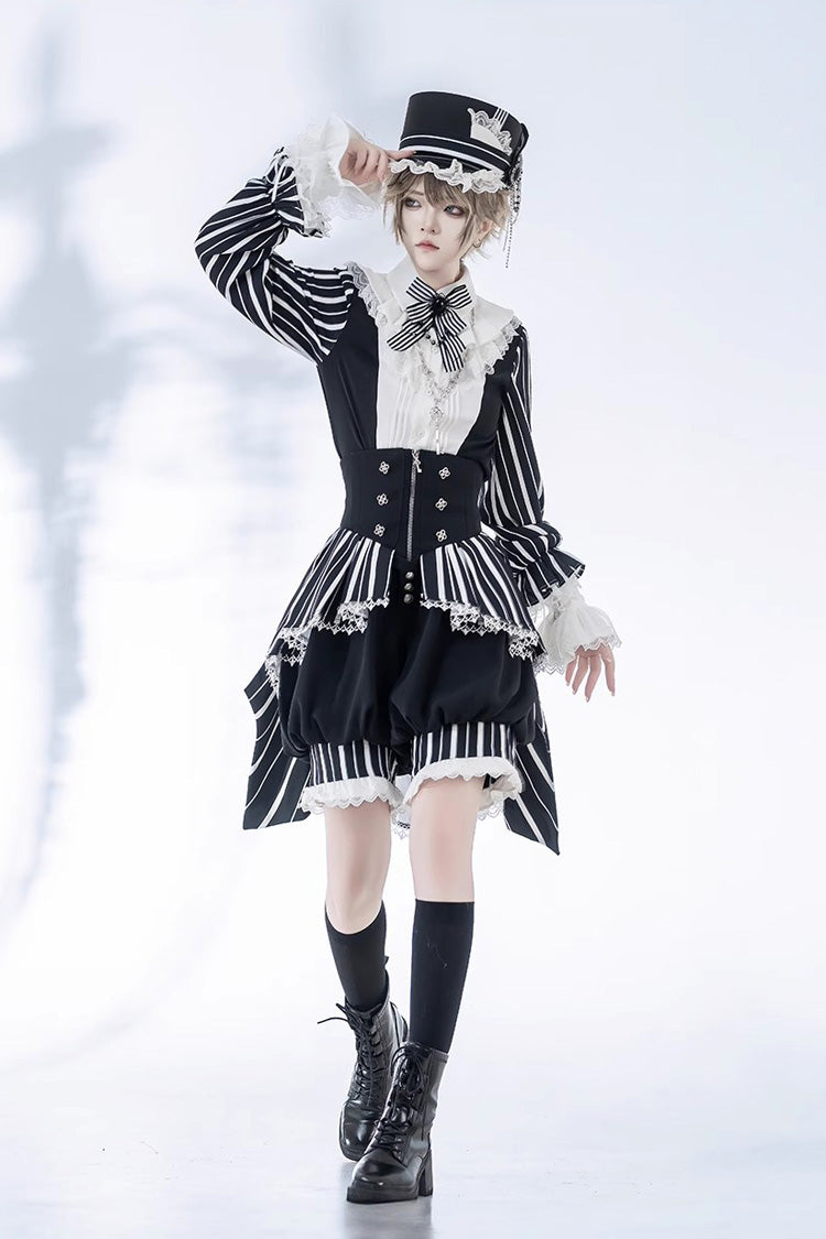 Black/White Wonderful Trick Stripe Print Lace Ouji Fashion Elegant Lolita Shorts