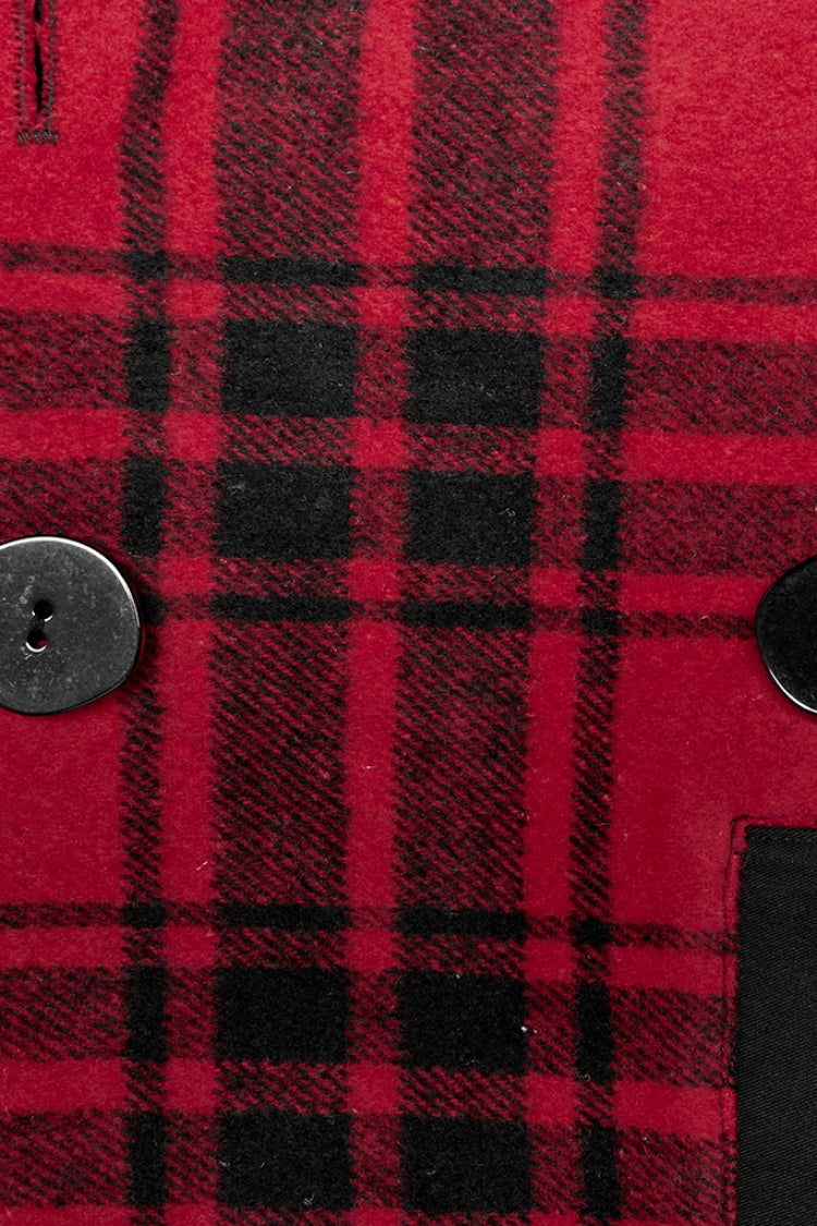 Black/Red Plaid Print Hooded Women's Punk College Style Coat