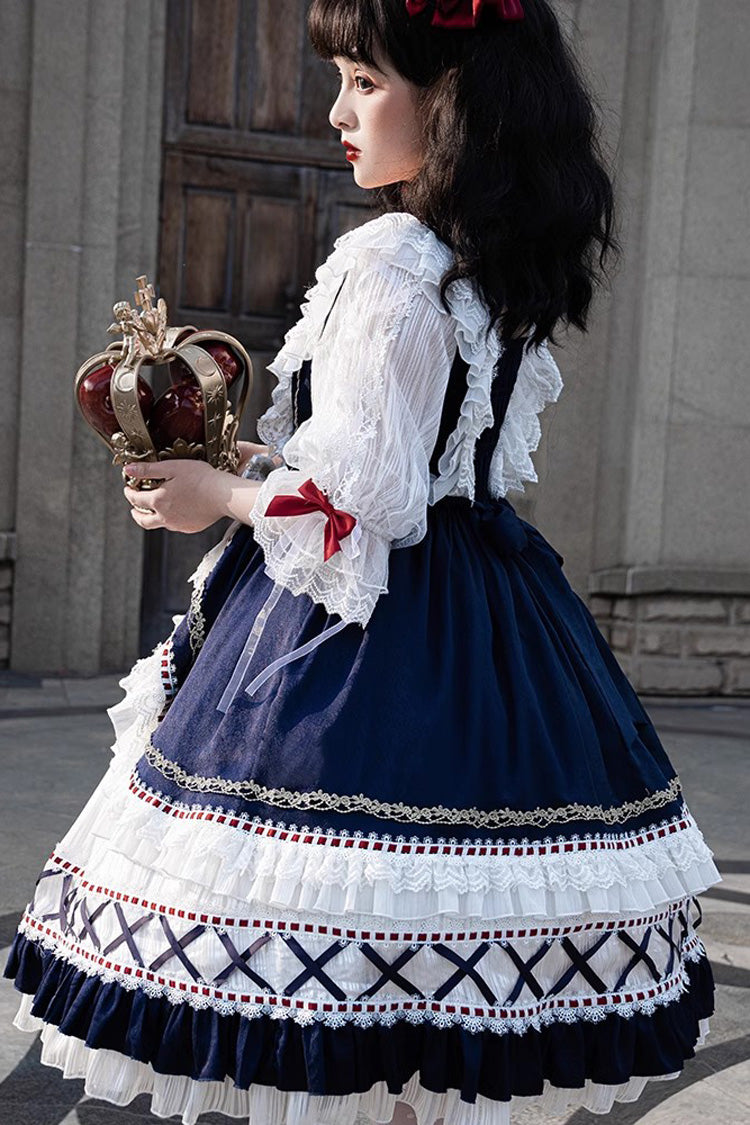 White/Blue Gorgeous White Snow Princess Half Sleeves Ruffle Sweet Lolita Tiered Dress