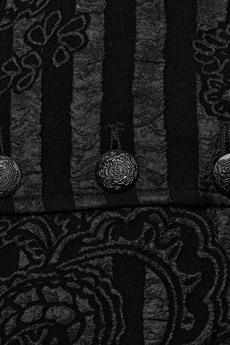 Black V Collar Jacquard Stripes Print Men's Gothic Vest