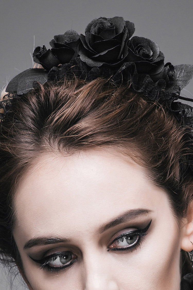 Black Handmade Velvet Women's Gothic Rose Headband