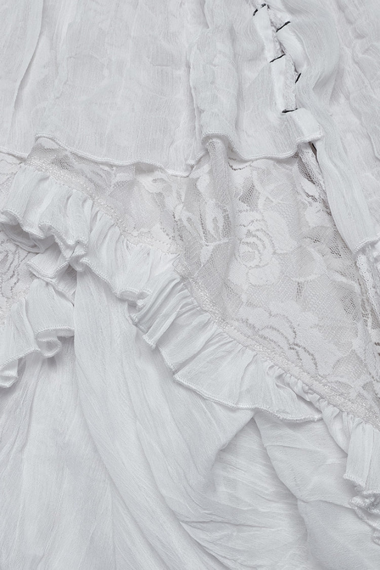 White Ruffle Stitching Lace Lace-Up High/low Women's Gothic Skirt
