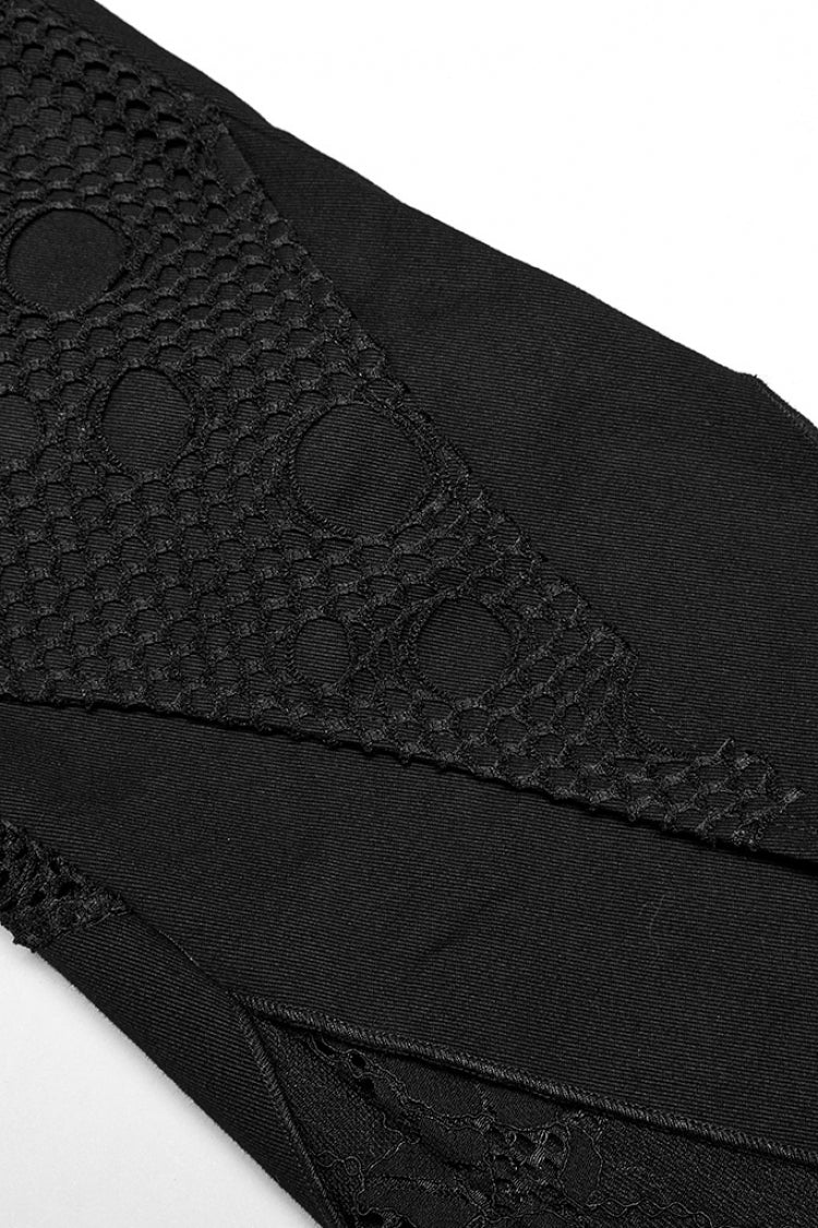 Schwarze, schmale Schlaghose mit Spitzennähten für Damen im Gothic-Stil