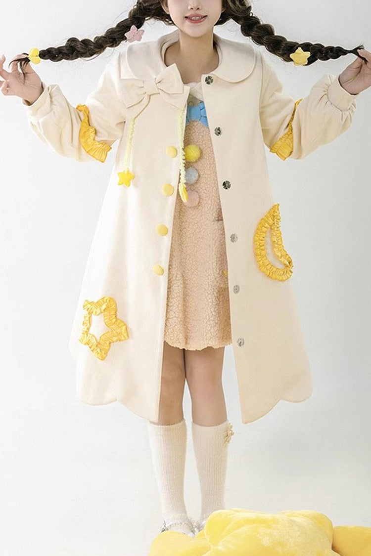 Multi-Color Doll Collar Long Sleeves Stars Moon Print Bowknot Sweet Lolita Coat