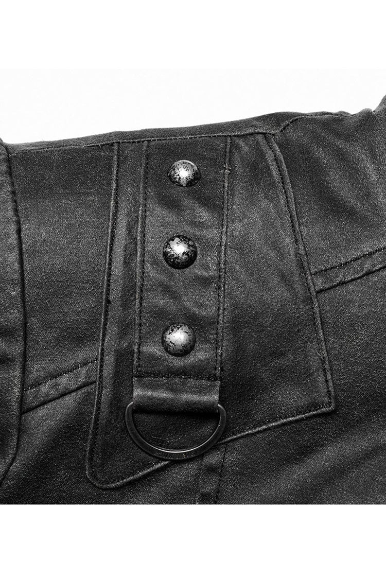 Grey Punk Post Apocalyptic Stitching Asymmetric High Neck Metal Embellished Short Loose Men's Coat