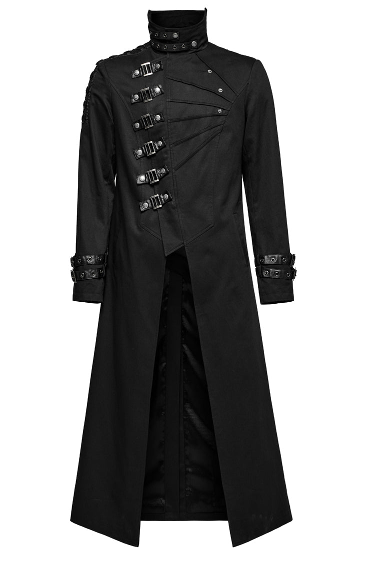 Black Stand Collar Slim Detachable Shoulder Pad Men's Gothic Coat