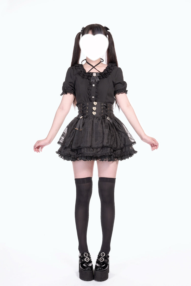 [Love Hanabi] Triple-Layered Bowknot Lace-Up Organza Sweet Jirai Kei Japanese Skirt 3 Colors