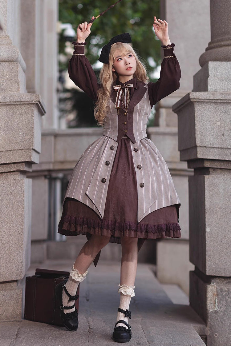 Brown/Grey Witch'S Notes Ruffle Cardigan Classic Lolita Skirt
