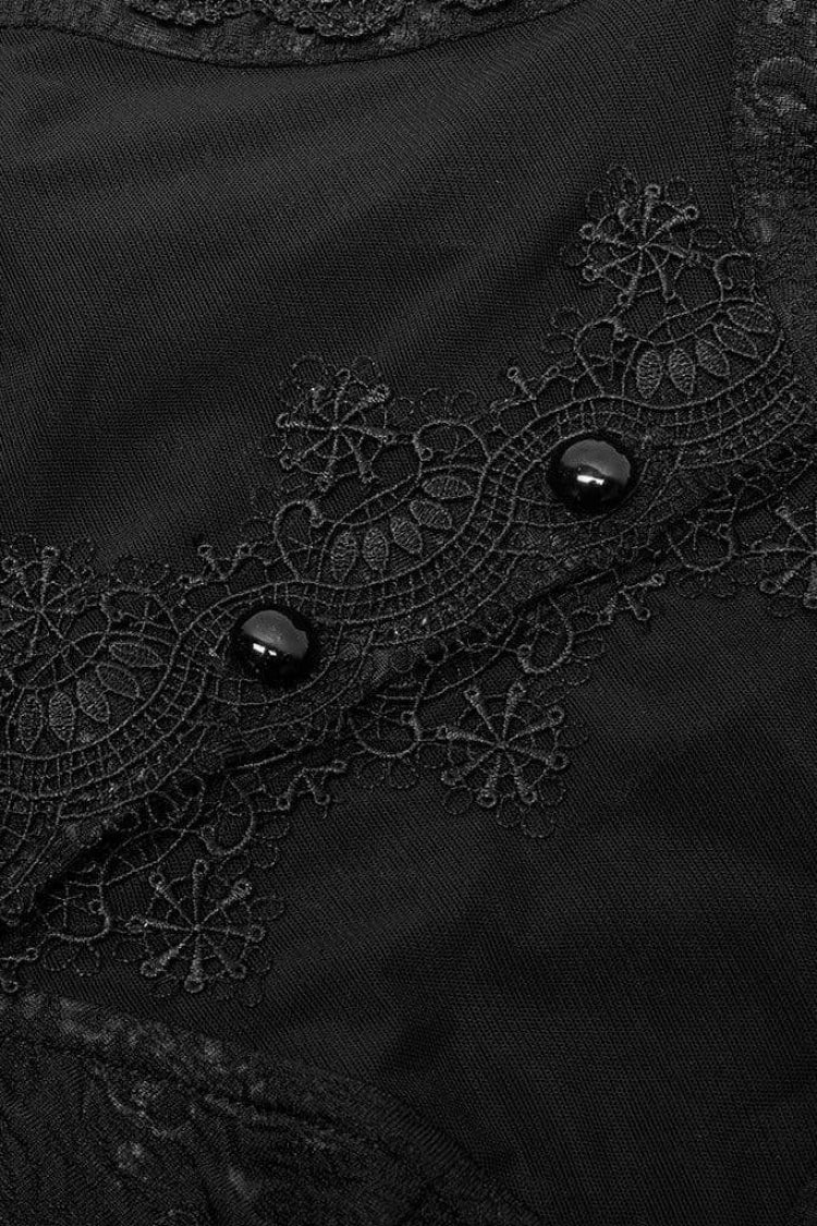 Schwarze Gothic-Bluse mit langen Trompetenärmeln, Print, Hohlnähten und Schnürung für Damen