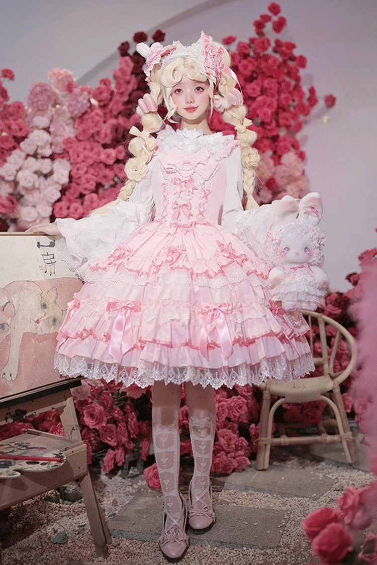 Süßes mehrlagiges Rüschen-Schleifen-Spitzen-Prinzessinnen-Ballett-Lolita-JSK-Kleid 4 Farben