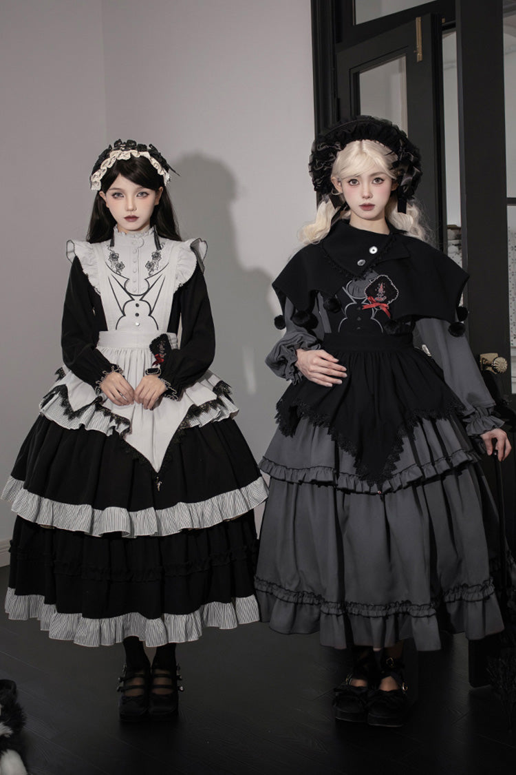 [Castle Night] Long Sleeves Ruffle Embroidery Gothic Lolita Dress 2 Colors