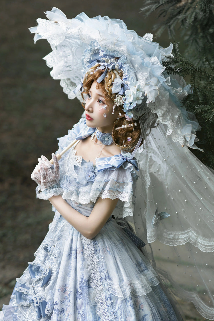 Blue The Key to the Secret Realm Gorgeous Wedding Princess Sweet Lolita Dress Set