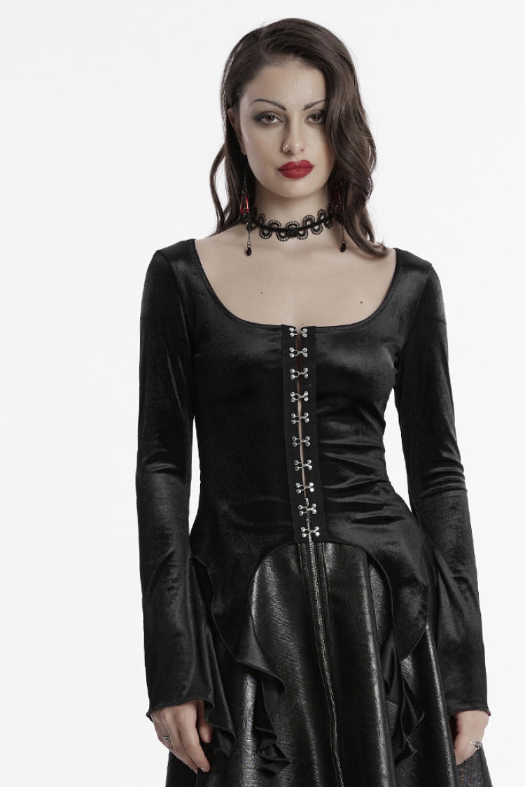 Black Long Sleeves Gradient Irregular Women's Gothic Blouse