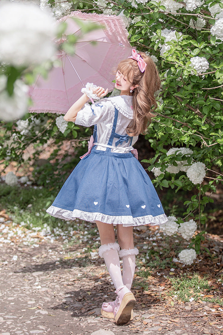 Blue [Cowboys Are Busy] Ruffle Bowknot Sweet Lolita Strap Dress